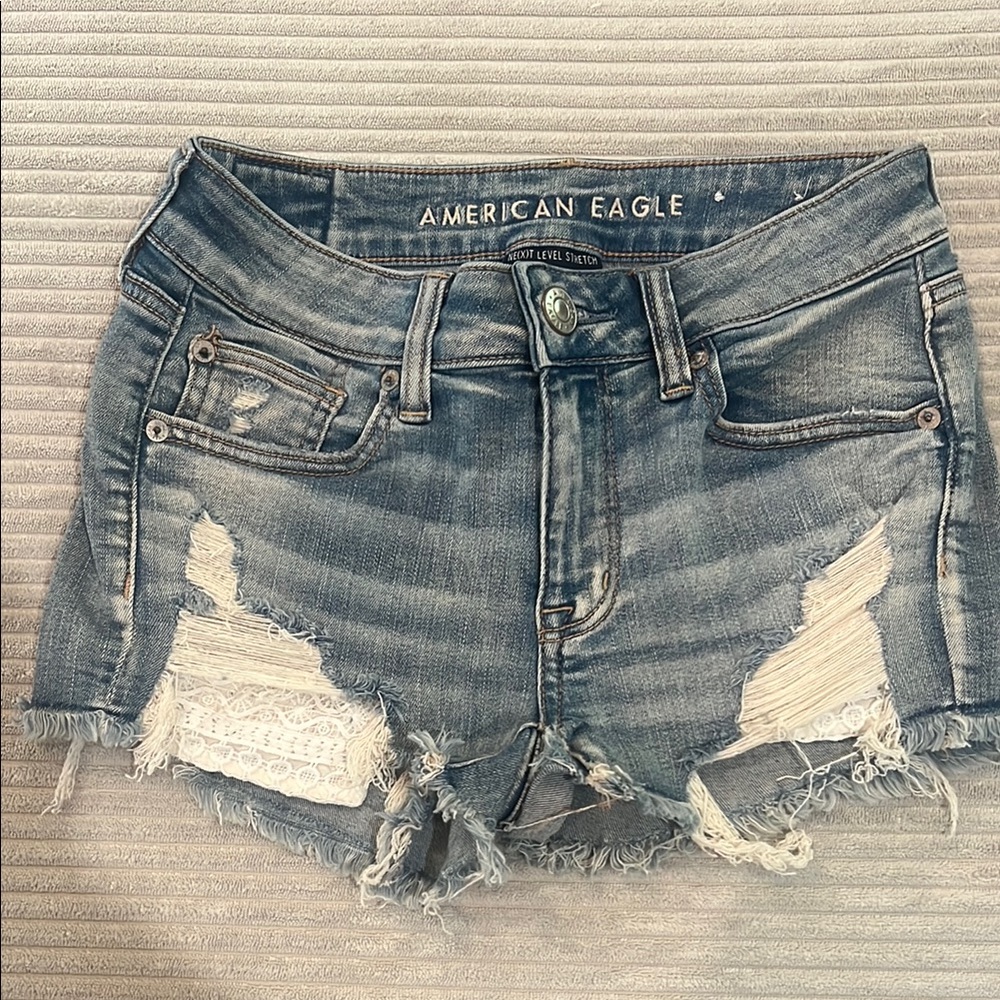 American Eagle Outfitters Women's Light Blue Ripped Jean Shorts
